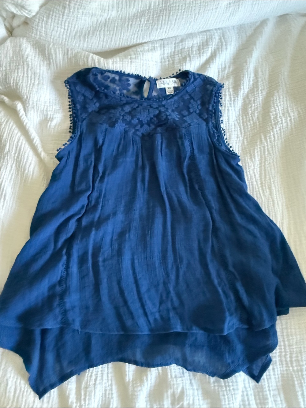 Women's Navy Blue Sleeveless Lace Yoke Top
